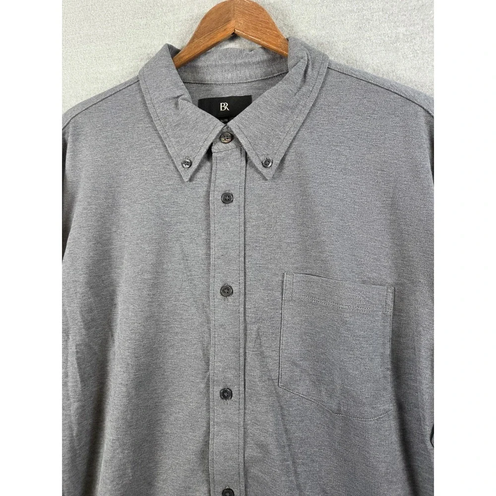 Banana Republic Mens XL Long Sleeve Knit Collared‎ Shirt Gray Preppy Y2K Career